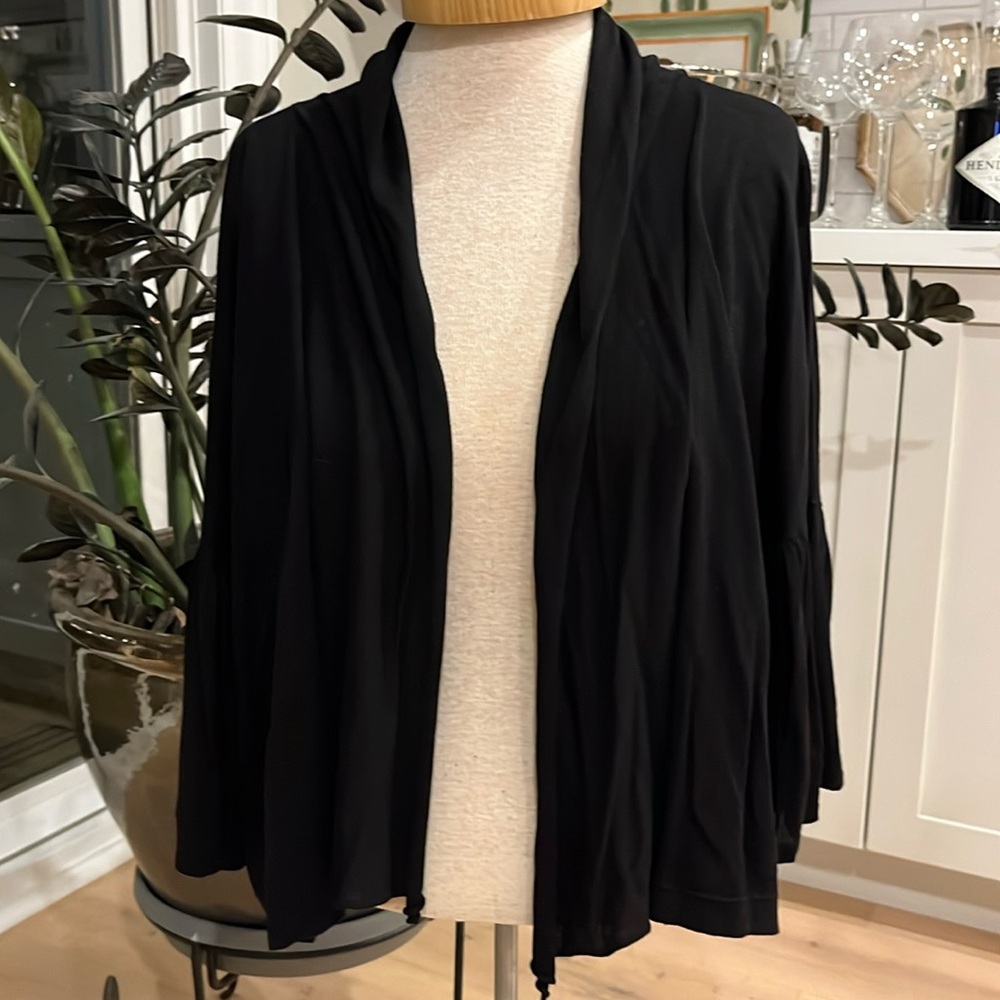 EUC Line The Label cashmere blend black open front cardigan with bell sleeves